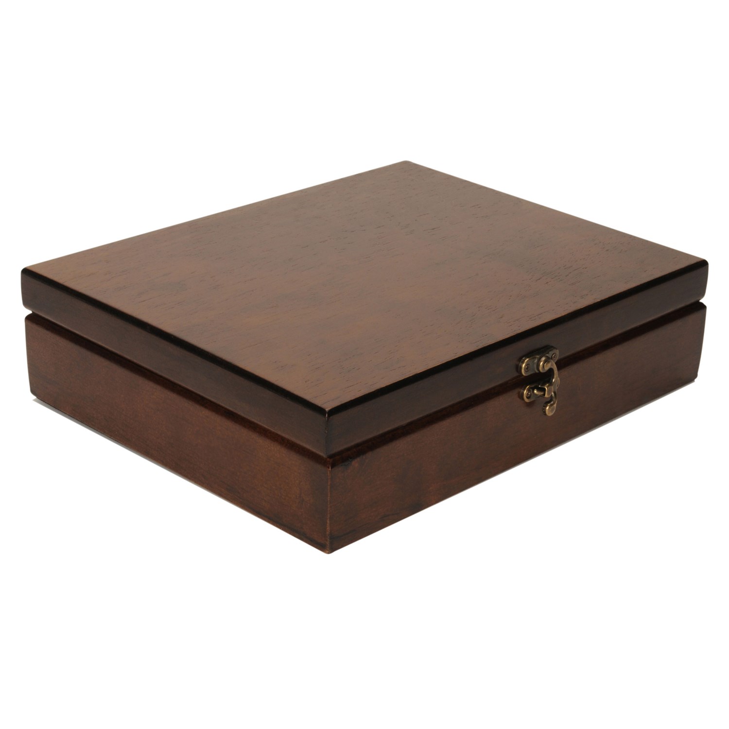 Old World Wood Treasure Box with Brass Latch – Walnut Stained 