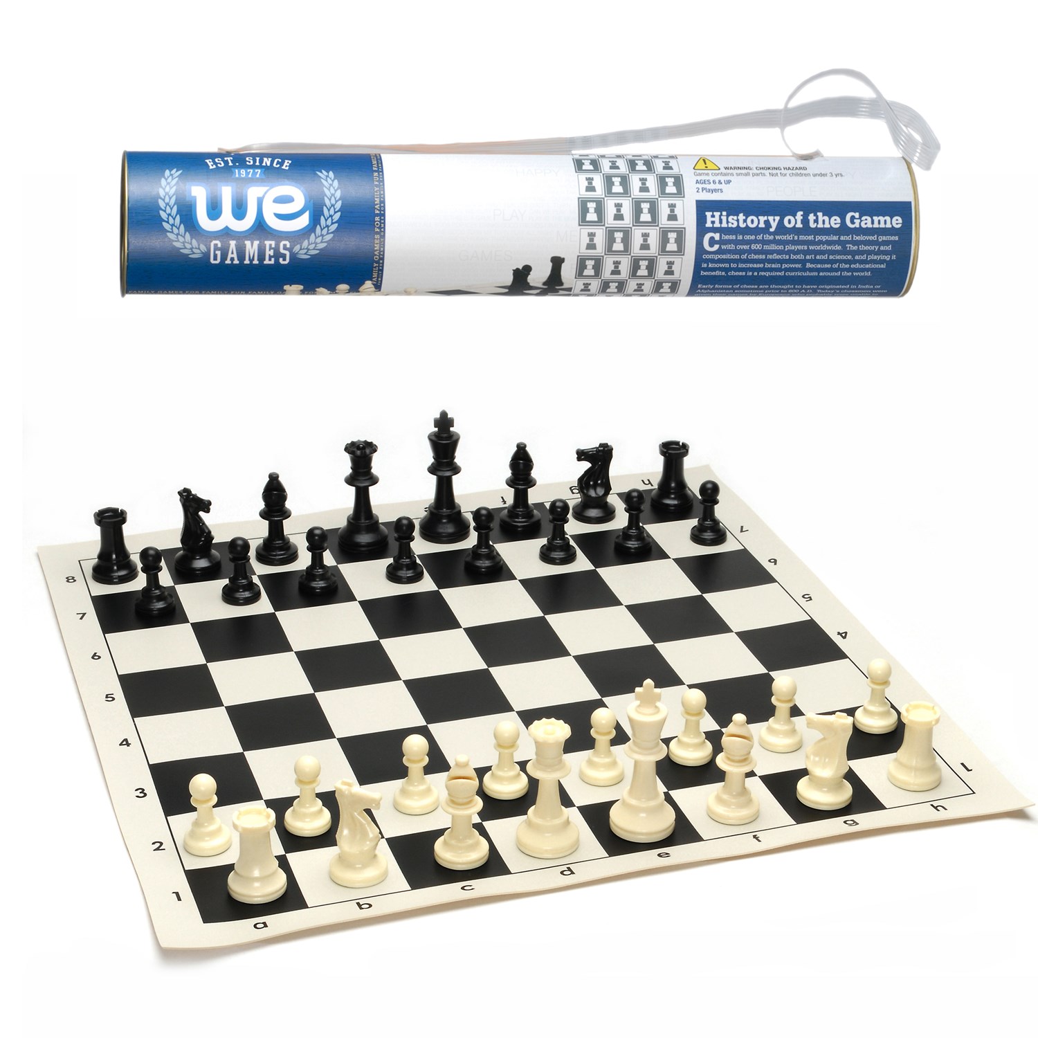WE Games Roll-up Travel Chess Set in Carry Tube with Shoulder Strap - Wood Expressions