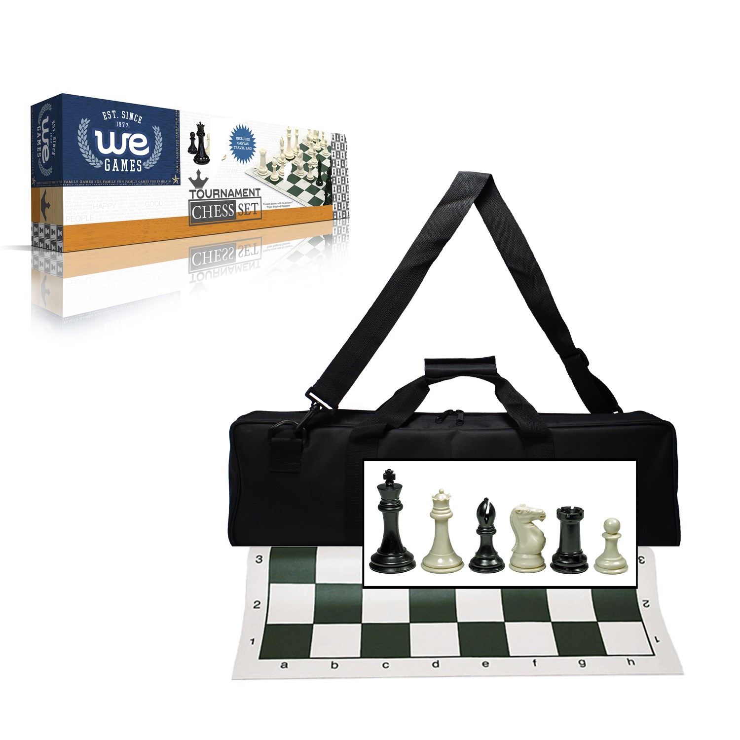 Staunton Tournament Chess Set with Weighted Chessmen Bag and Roll-Up Vinyl Board 