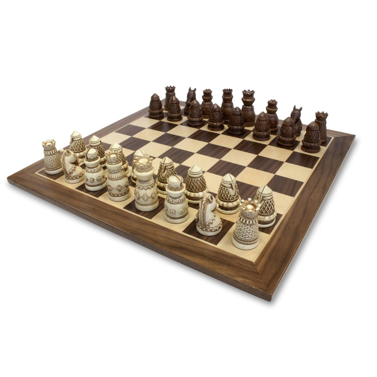 Medieval Chess & Checkers Game Set – Pewter Chessmen & Black Stained 