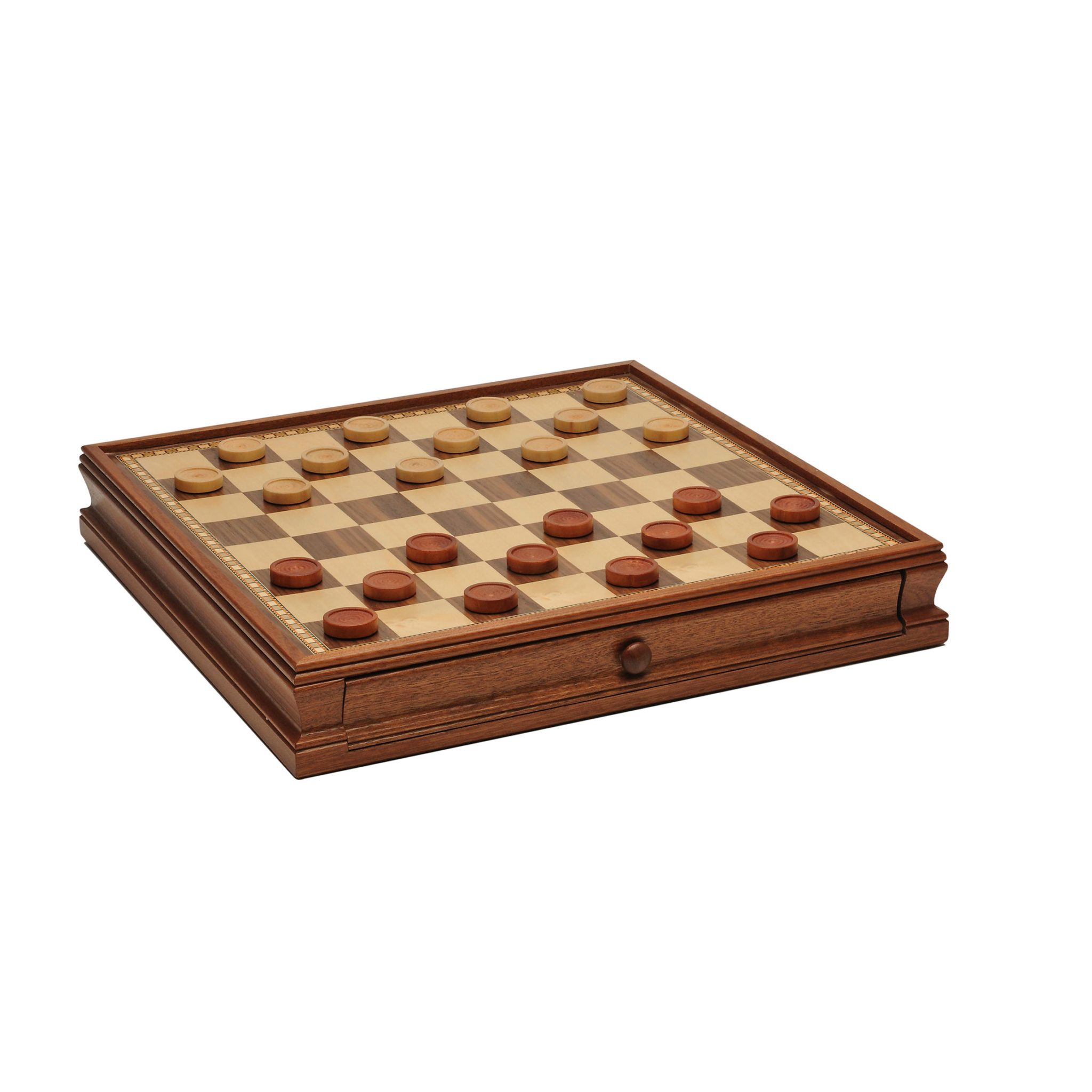 Russian Style Chess Checkers Game Set, Wooden Checkers Set With Storage