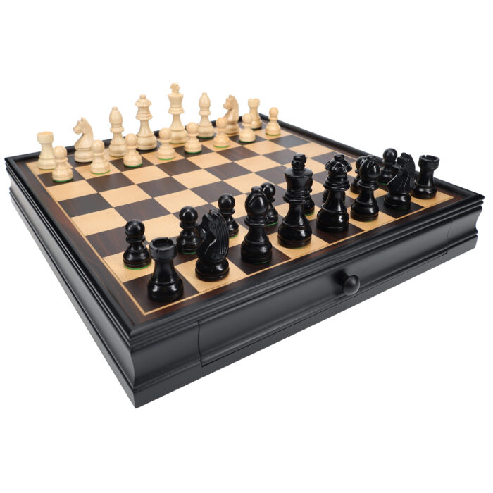 Black Wood Chess and Checkers Set