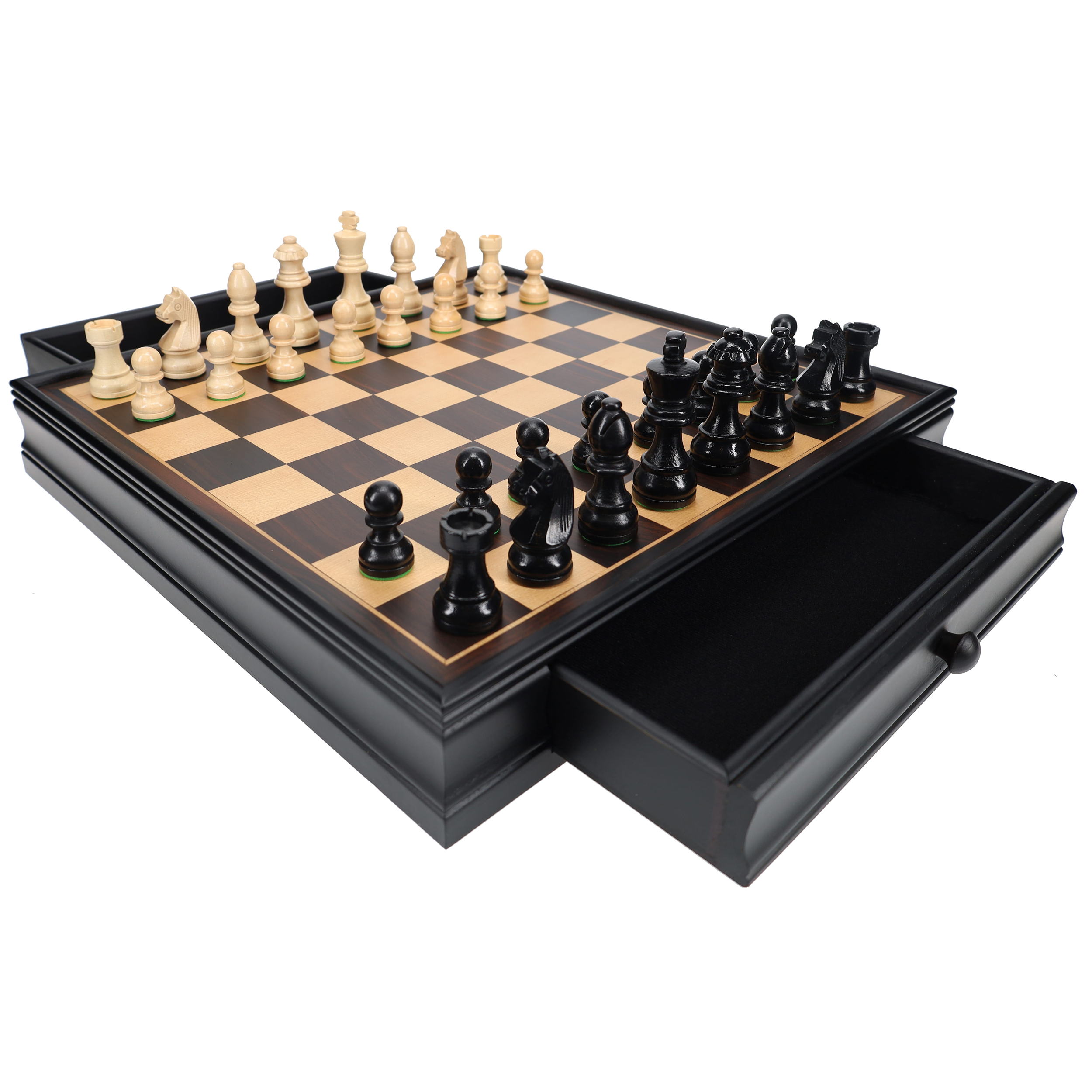 LARGE CHESS AND CHECKERS WOOD SET WITH DRAWER