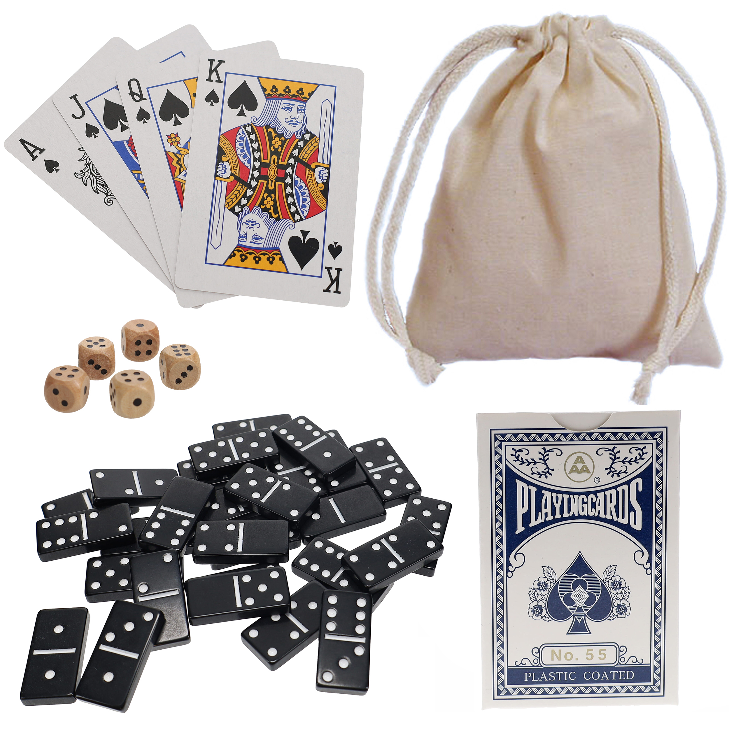 Wooden Card Box For Playing Cards And Set Of Five Dices