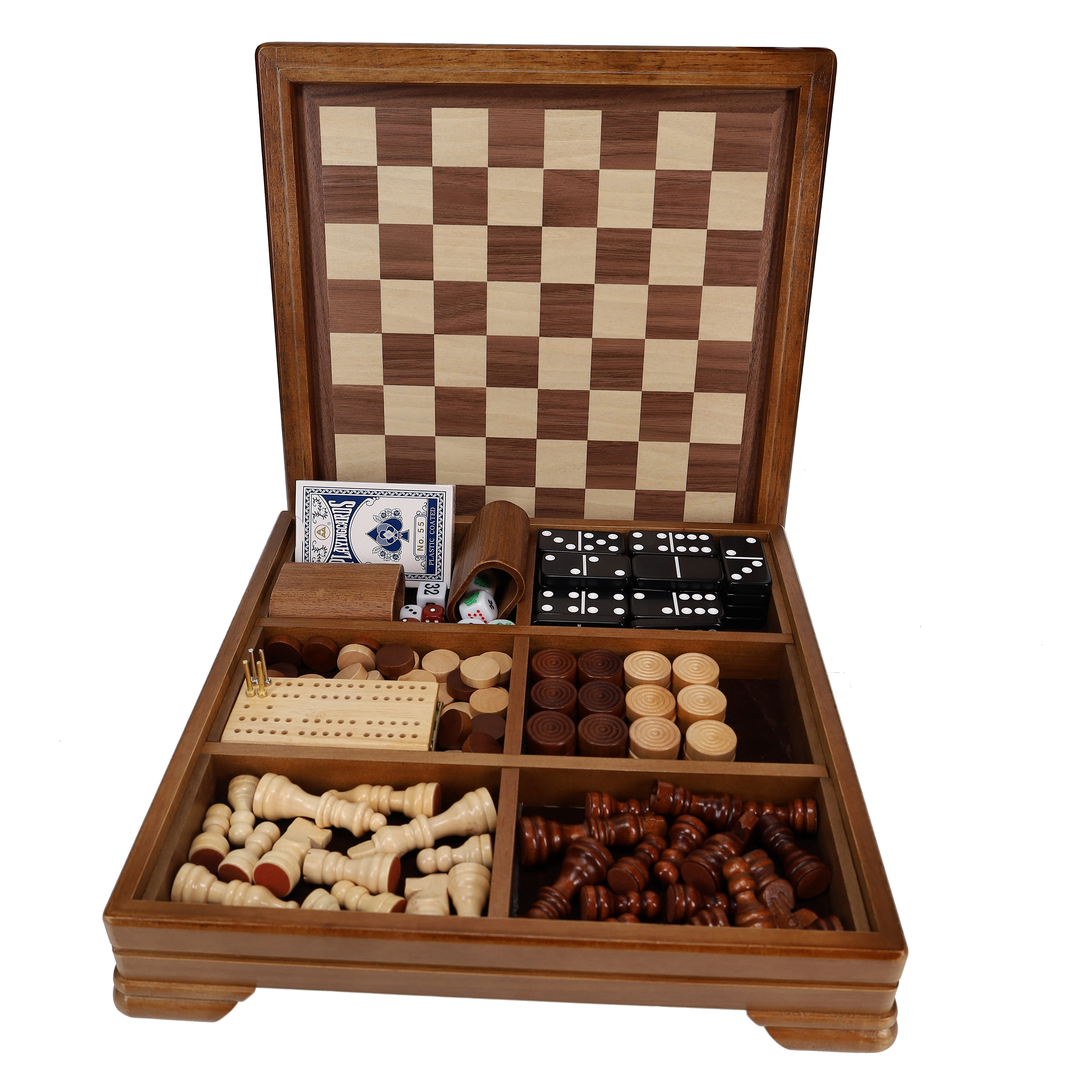 Offelec 9 in 1 Wood Board Classic Games Set Include Chess, Checkers,  Backgammon, Ludo, Nine Men's Morris, Dominoes, Playing Cards, Cribbage, and  Pick