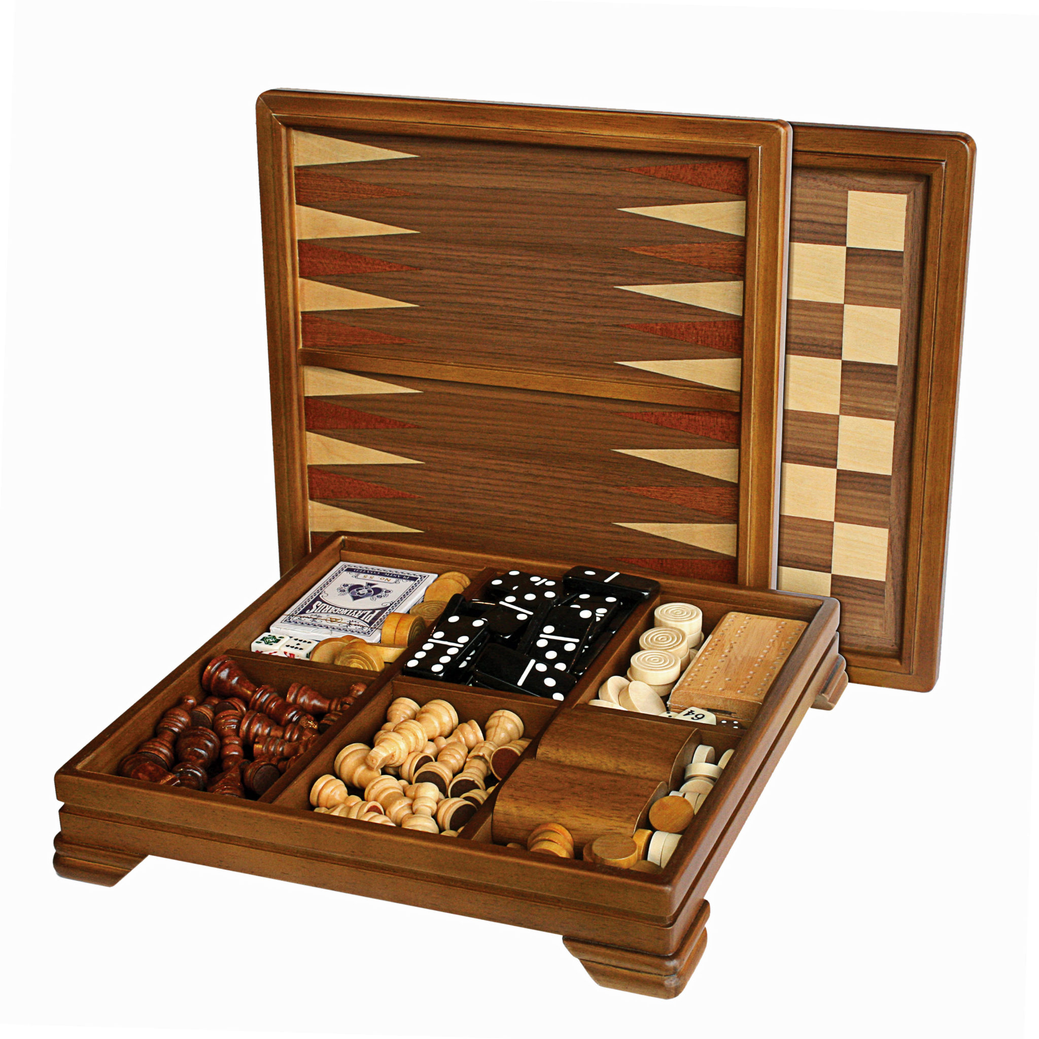 Checkers Backgammon Cribbage Cards 6-in-1 Travel Game Case ~ Chess Dominoes