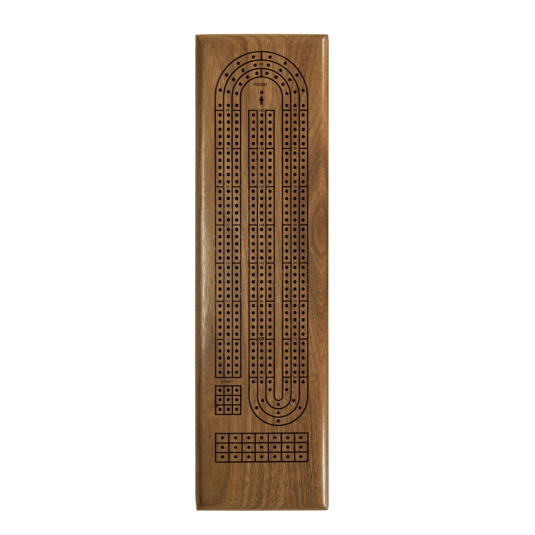Cribbage Board  Solid Wood  3 Track  Metal Pins 