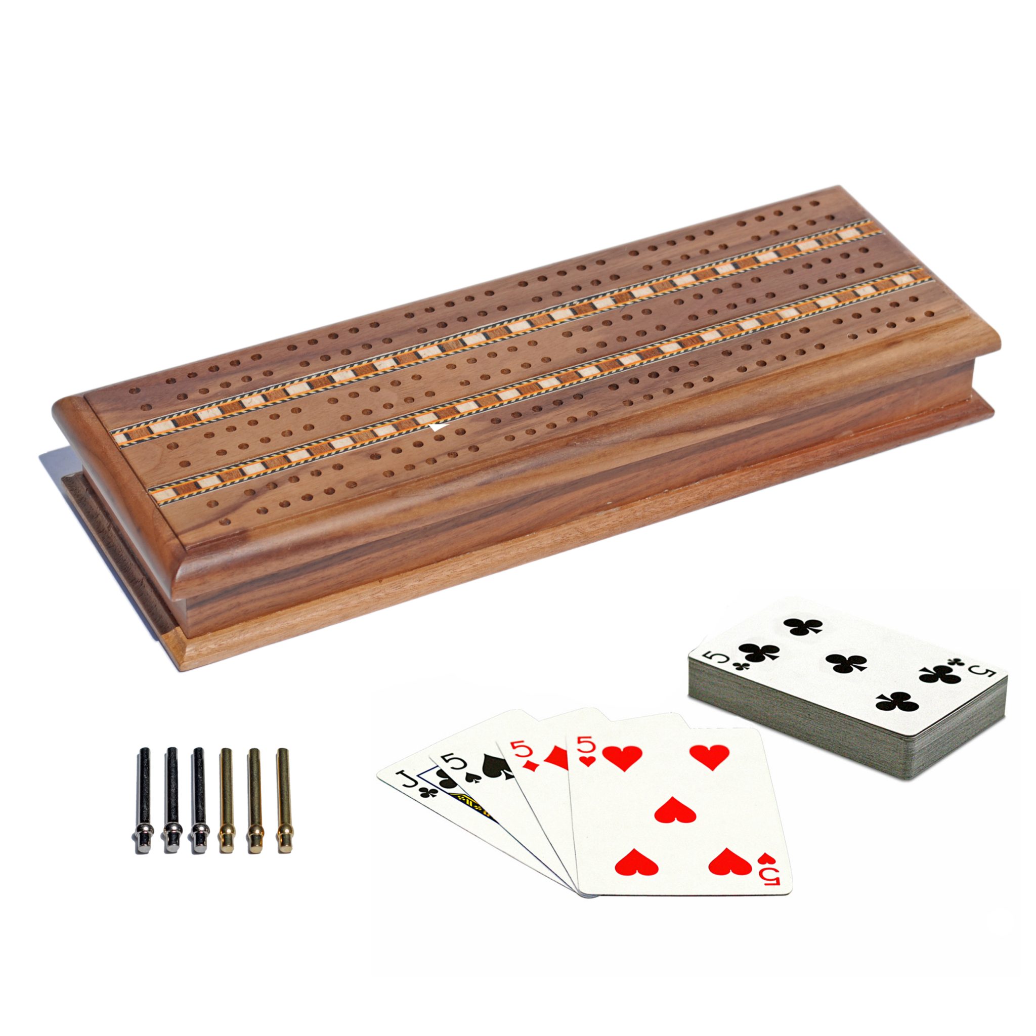 Cribbage Board  Solid Wood  3 Track  Metal Pins 