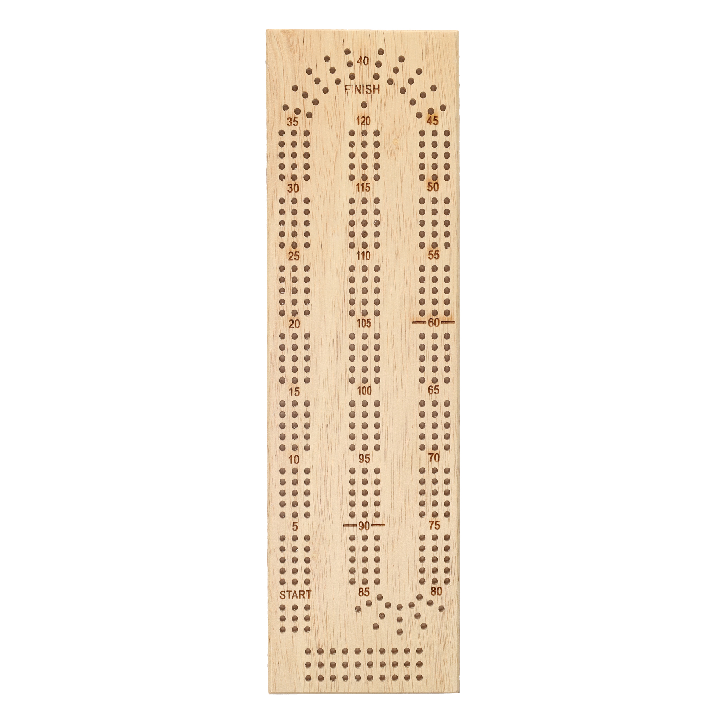Natural Finish Cribbage Board With 6 Wood Pegs Complete Continous Two Lane  