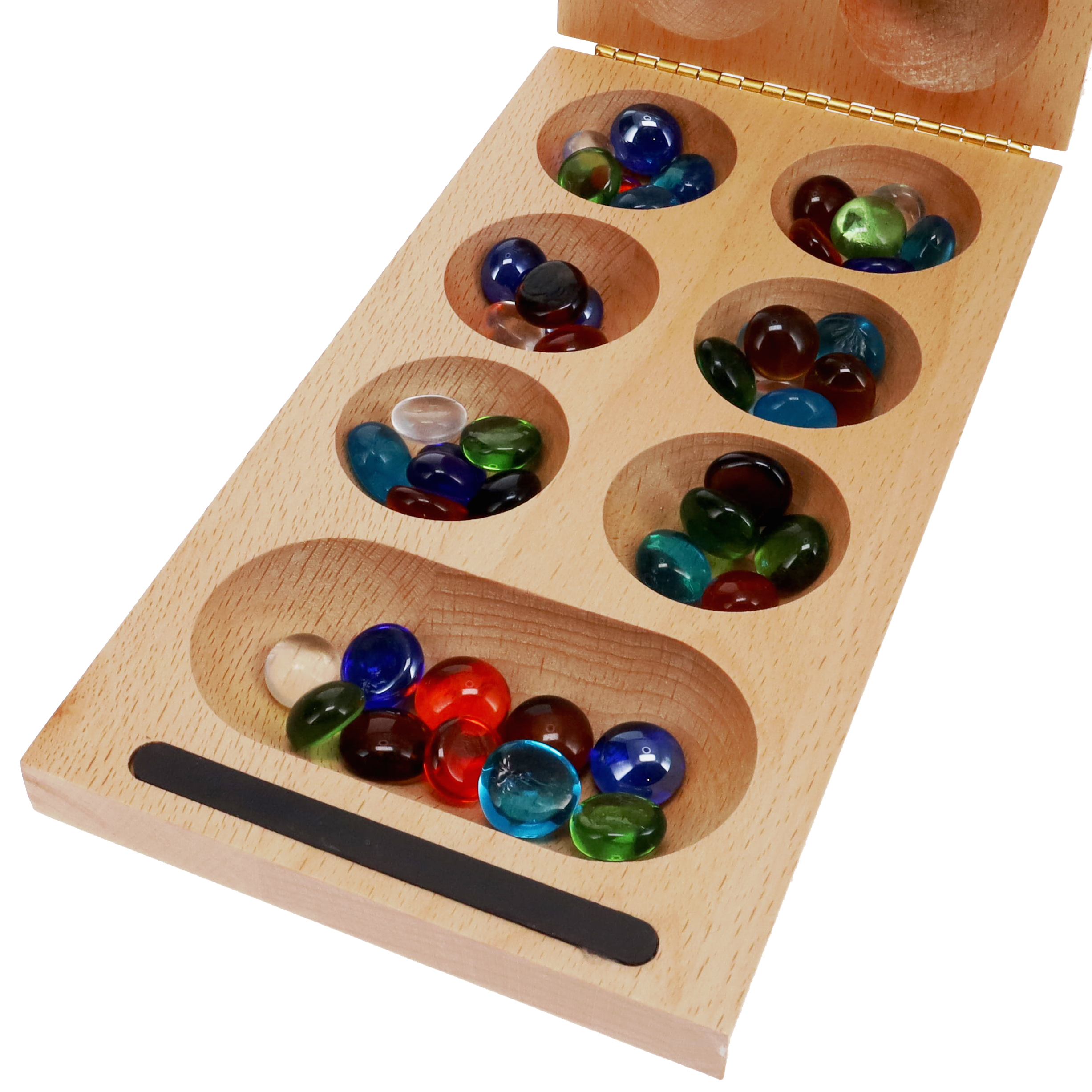 Mancala Board Game with Solid Wood Folding Board 80 Glass Stones