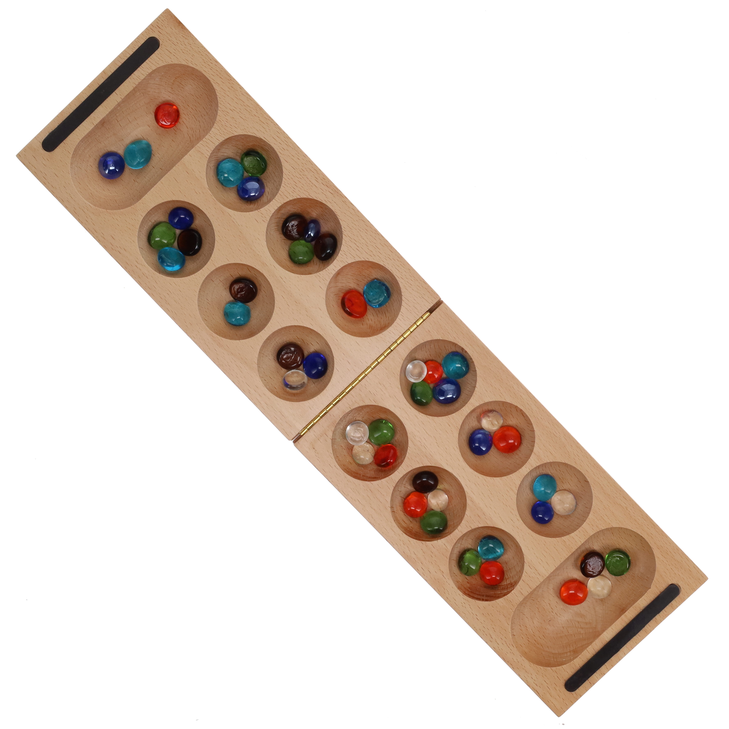Classic Folding Mancala Board Game with Glass Beads/Stones. Family