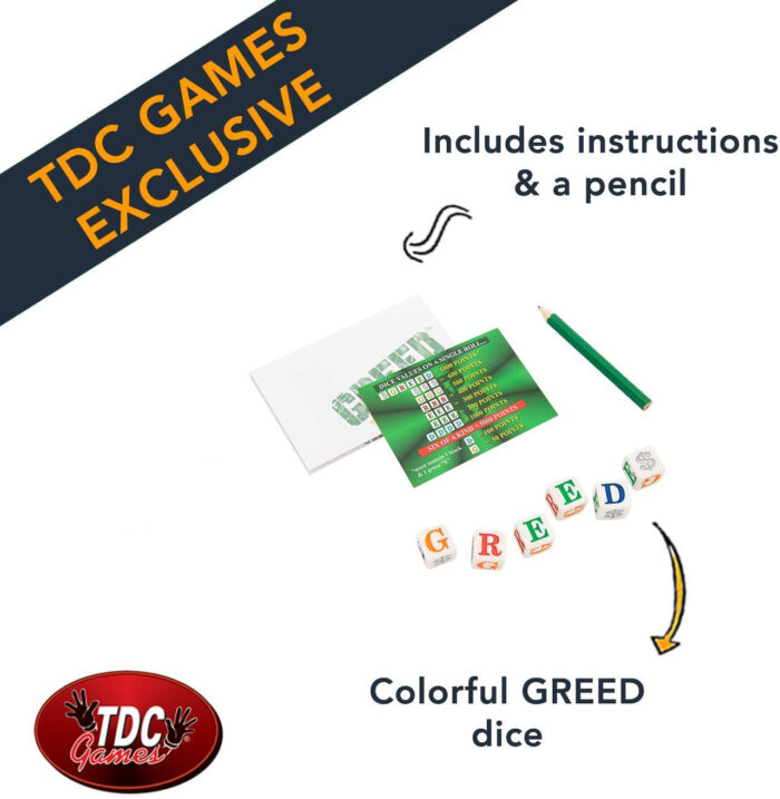 TDC Games Exclusive Includes Instructions and a pencil and colorful Greed Dice