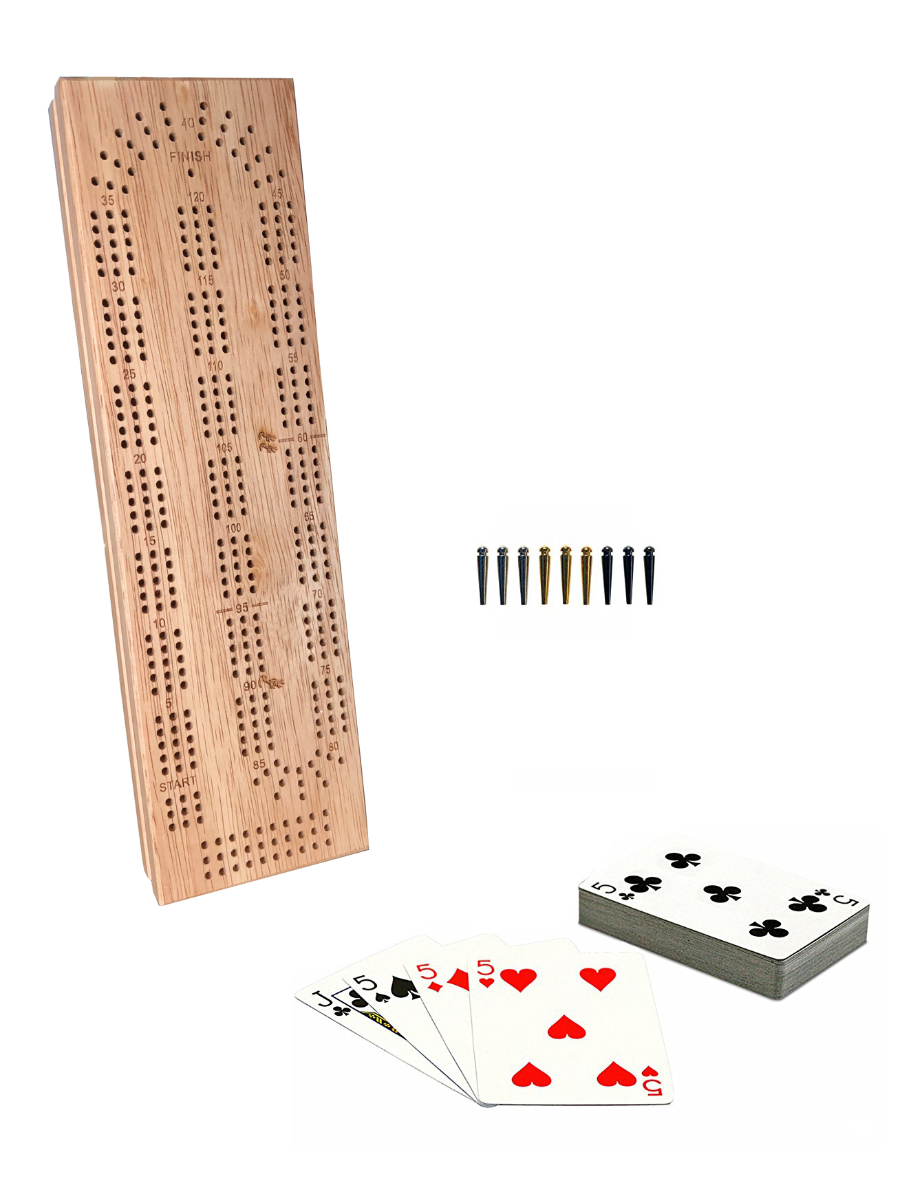 SOLID WOOD CONTINUOUS 3 TRACK BOARD W// PEGS CLASSIC CRIBBAGE SET