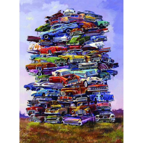Fabulous 50s Junkpile - 1000 Piece Car Puzzle. A puzzle that has cars stacked on top of one another