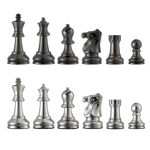 Bobby Fischer Metal Ultimate Chess Pieces. Metal chess pieces silver and black.