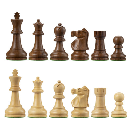 sheesham boxwood chess pieces. Brown and white wooden chess pieces.