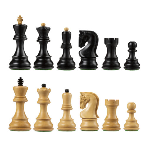 Bobby Fischer Zagreb Chess Pieces - Ebonized/Boxwood. Black and white wooden chess pieces.