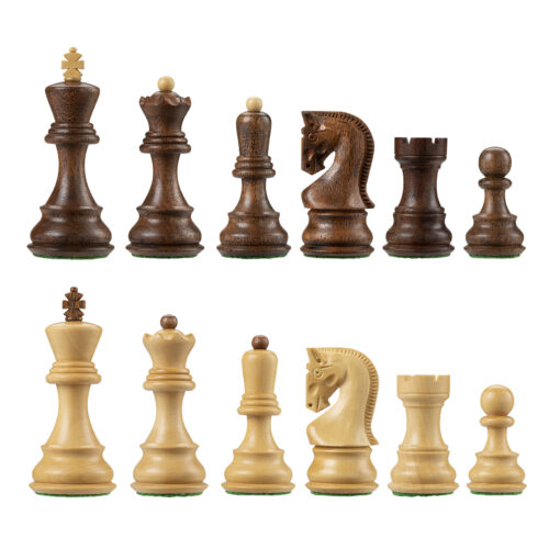 Acacia wood zagreb chess pieces. Brown and white wooden chess pieces.