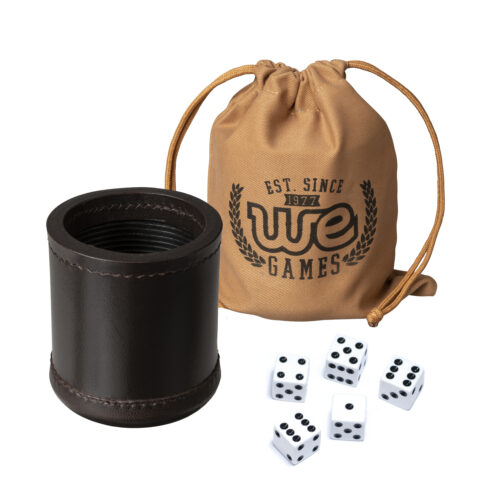 Dark Brown Leather Dice Cup. Dark brown dice cup with silk bag and dice. Dice cup with bag and dice.