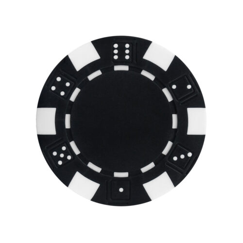 black poker chip. Black poker chip with dice numbers around chip. Simple black chip.