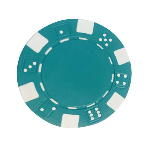 Green poker chip. Green poker chip with dice numbers around the chip. Simple green poker chip.