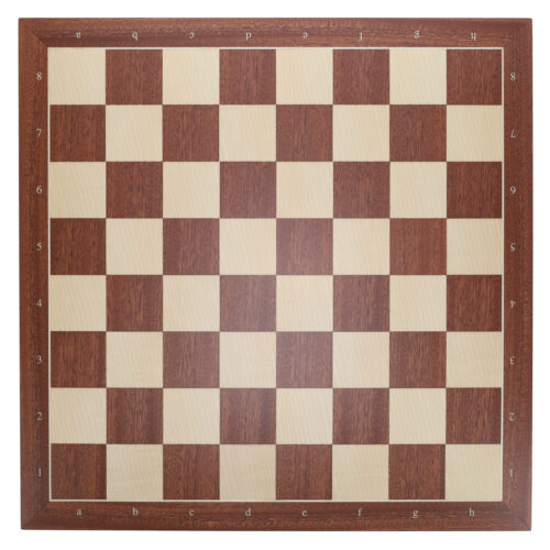 Mahogany and sycamore chess and checkers board. Mahogany and sycamore chess and checkers board with numbers on the sides. Wooden chess and checkers board with pointed edges.